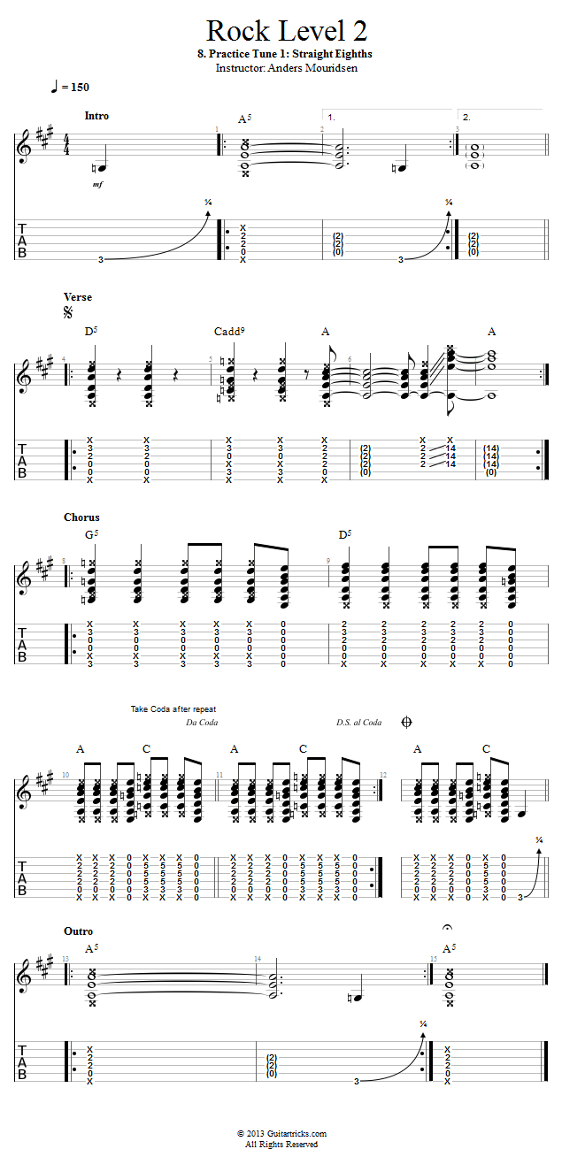 Practice Tune 1: Straight Eighths song notation