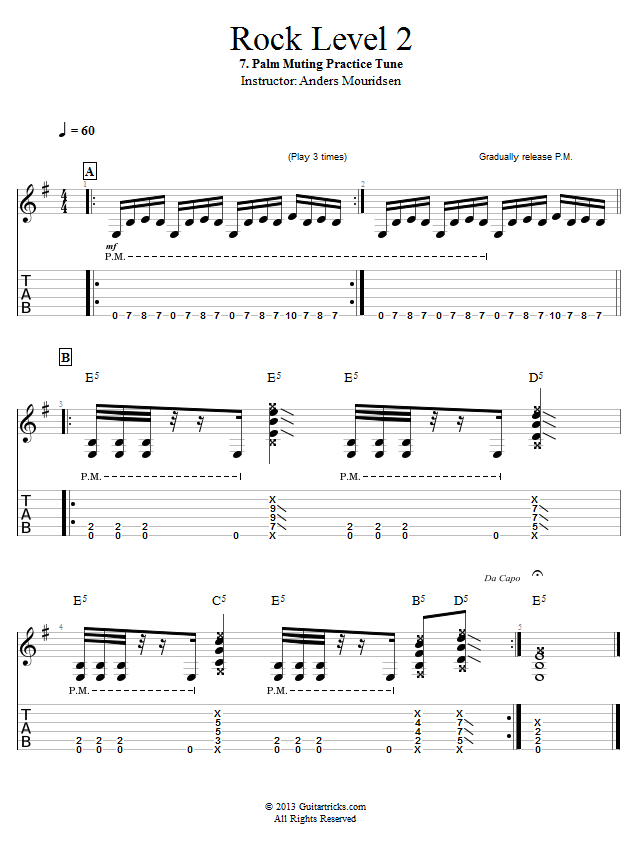 Palm Muting Practice Tune song notation