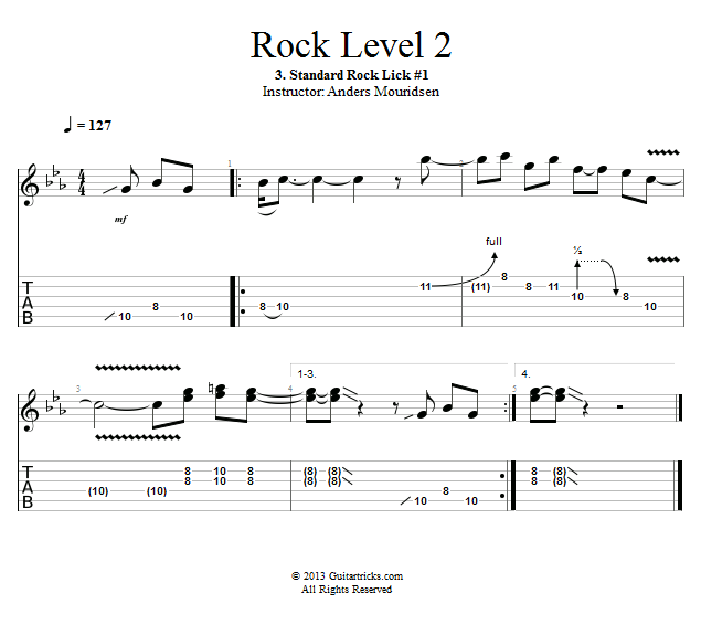 Standard Rock Lick #1 song notation