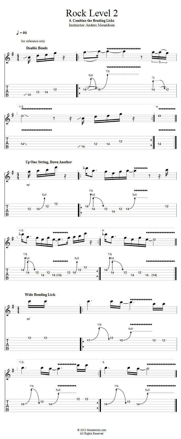 Combine the Bending Licks song notation