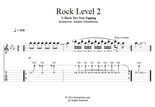 Basic Two Note Tapping song notation