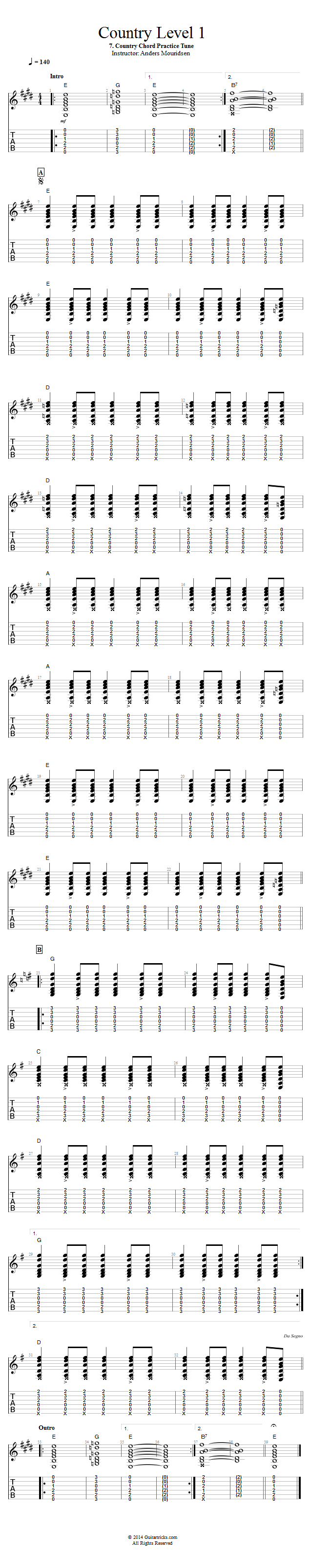 Country Chord Practice Tune song notation