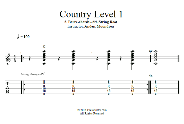 Barre Chords 6th String Root song notation
