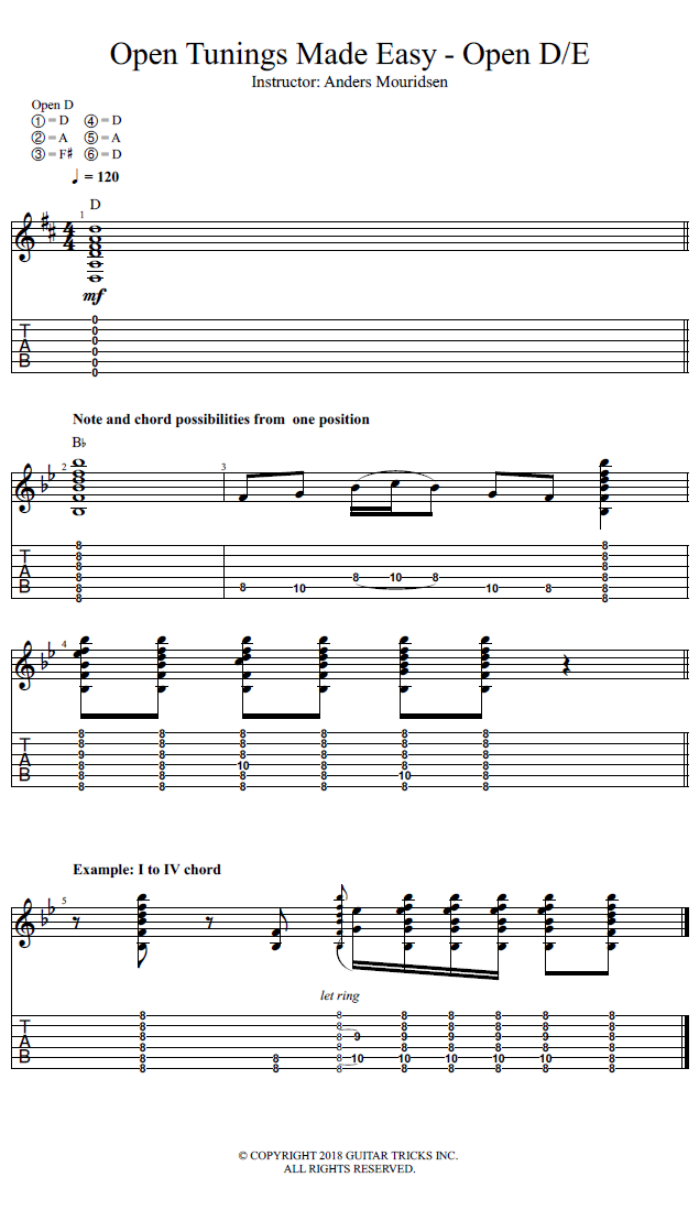 Open Tunings Made Easy - Open D/E song notation