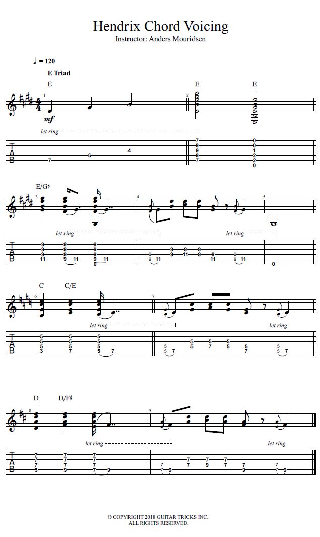 Hendrix Chord Voicing song notation