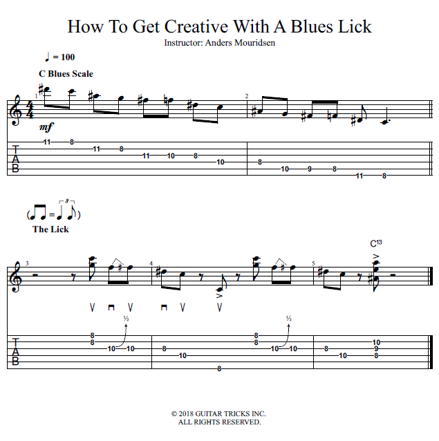 How To Get Creative With A Blues Lick song notation