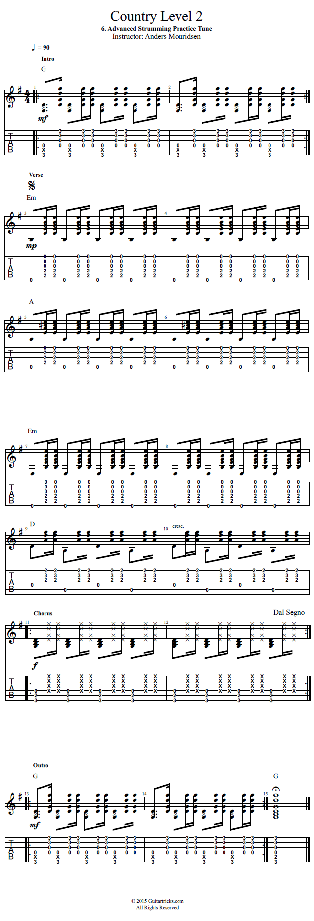 Advanced Strumming Practice Tune song notation