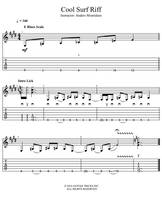 Cool Surf Riff song notation