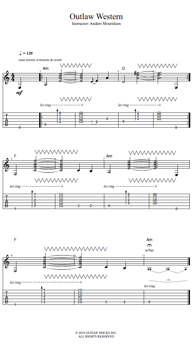 Outlaw Western song notation