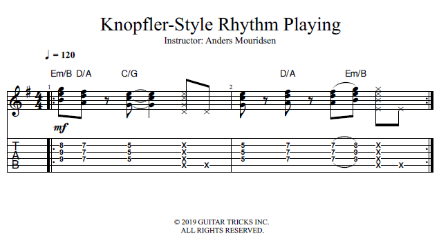 Knopfler-Style Rhythm Playing  song notation
