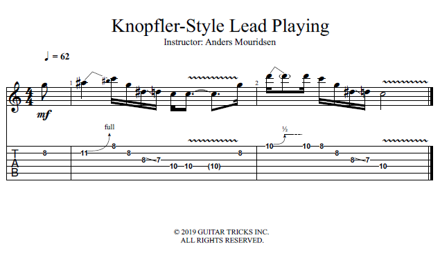 Knopfler-Style Lead Playing  song notation