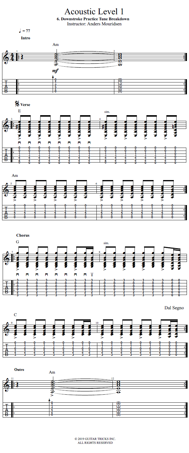 Downstroke Practice Tune Breakdown song notation