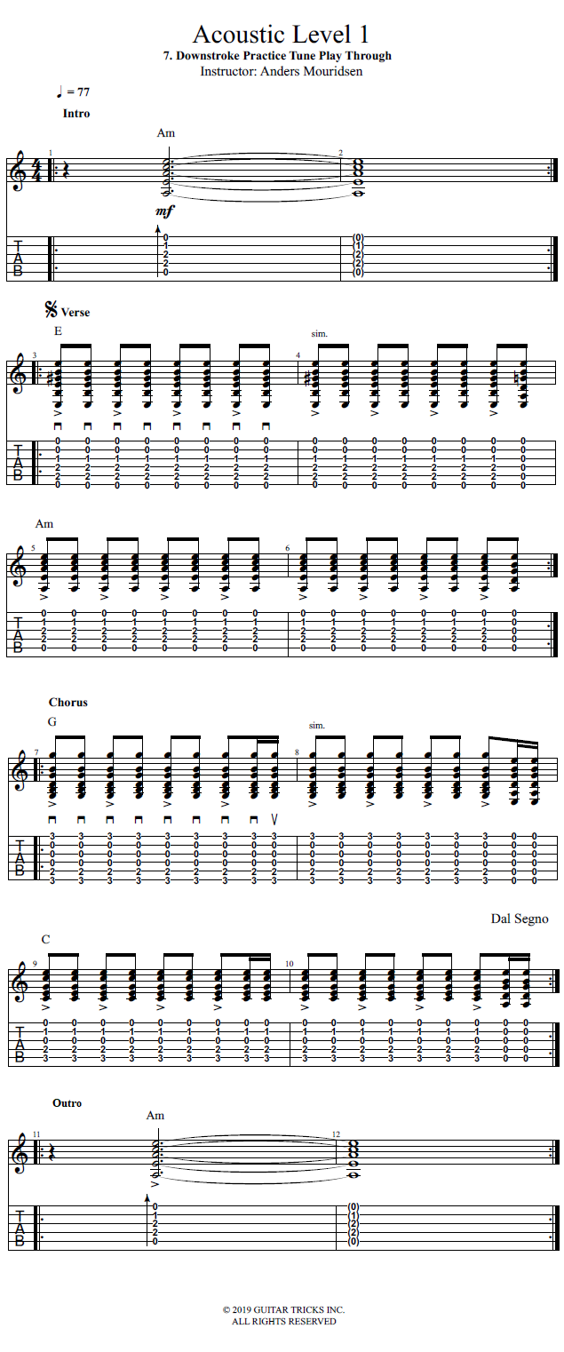 Downstroke Practice Tune Play Through song notation