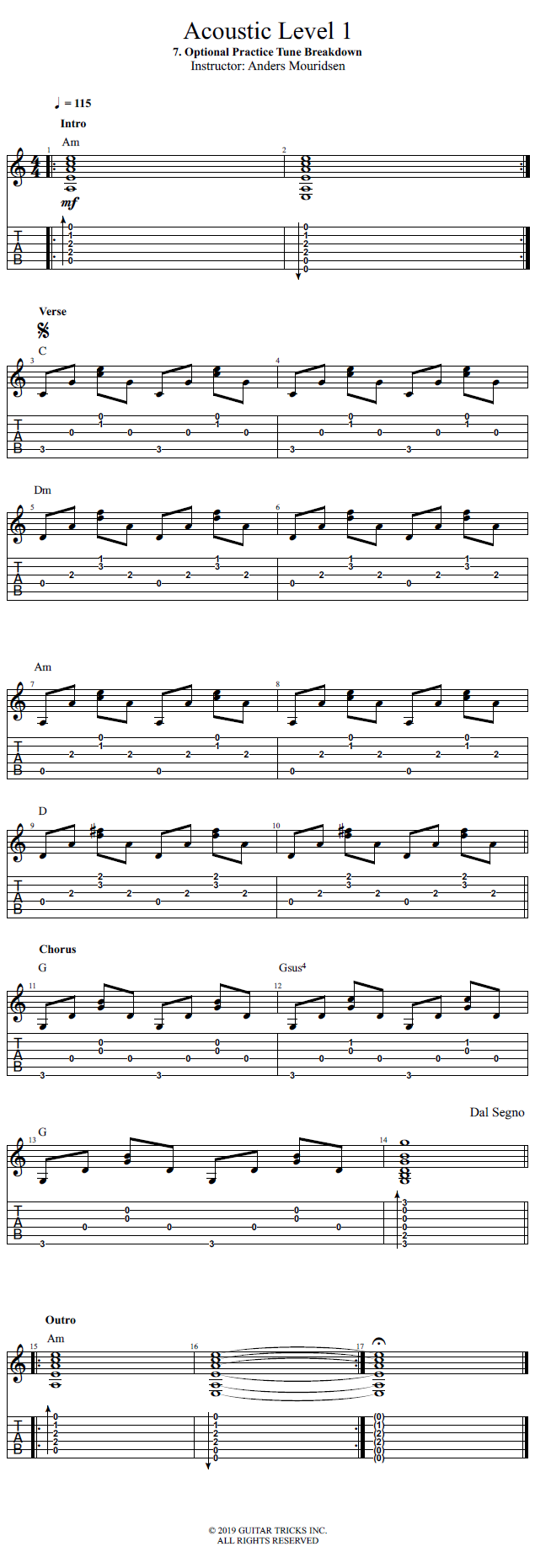 Optional Practice Tune Breakdown song notation