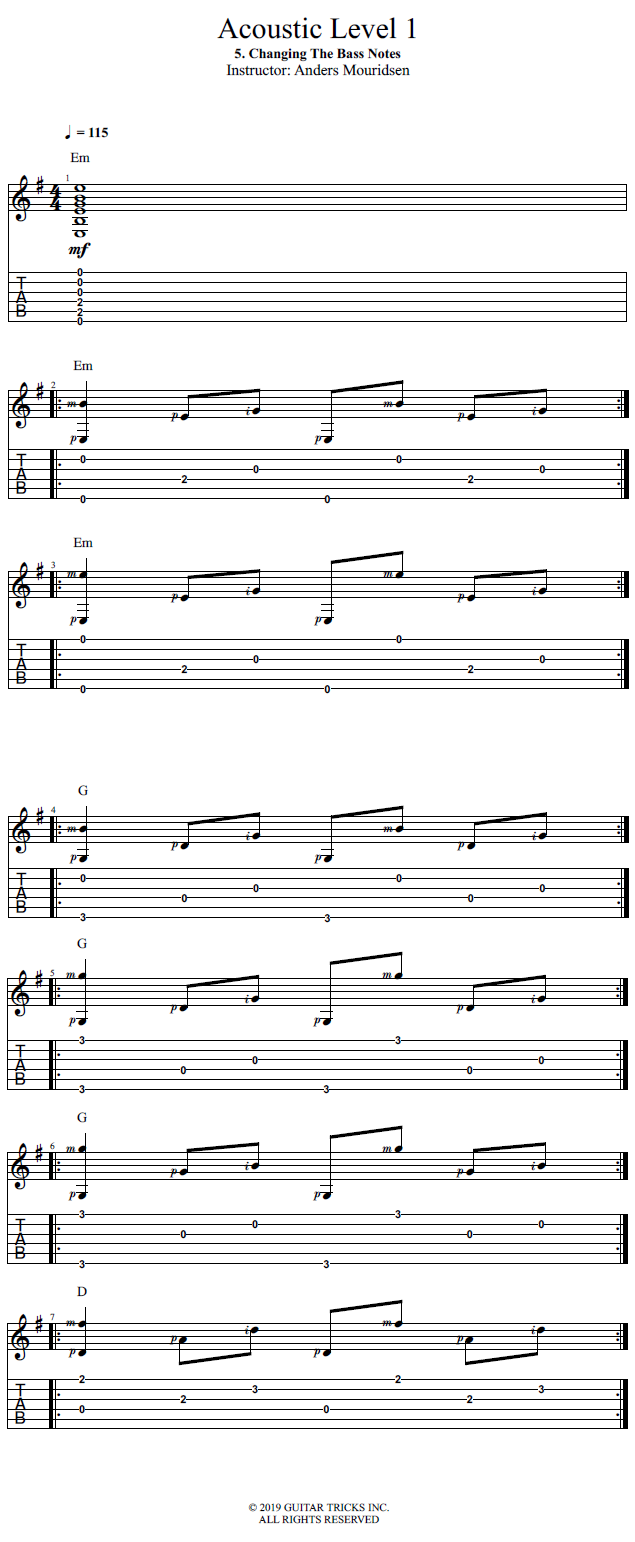 Changing The Bass Notes song notation