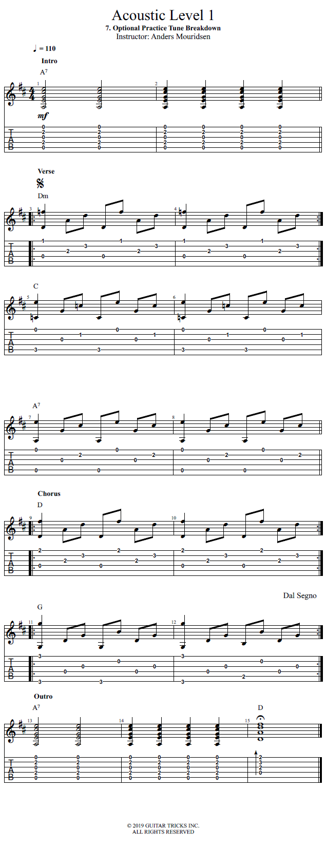 Optional Practice Tune Breakdown song notation