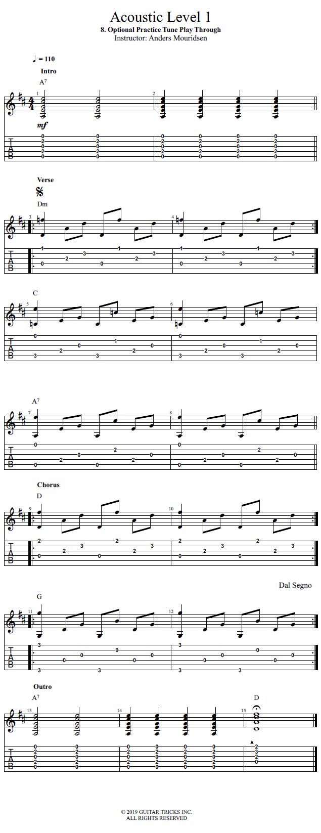 Optional Practice Tune Play Through song notation