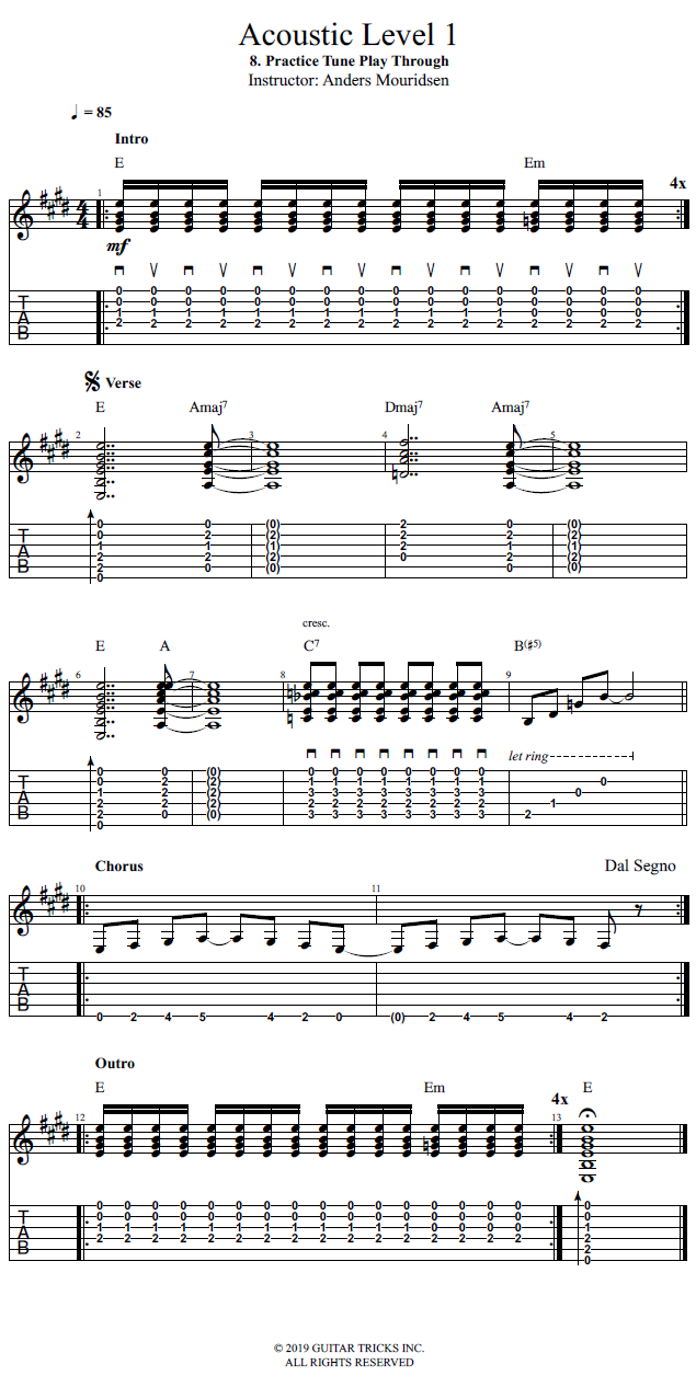 Practice Tune Play Through song notation