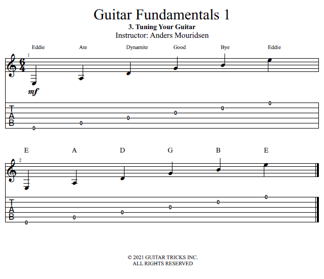 Tuning Your Guitar song notation