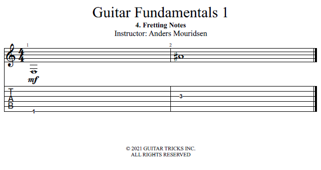 Fretting Notes song notation
