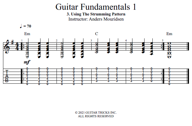 Using The Strumming Pattern song notation