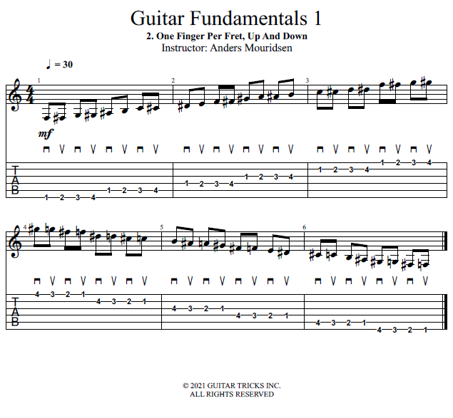 One Finger Per Fret, Up And Down song notation