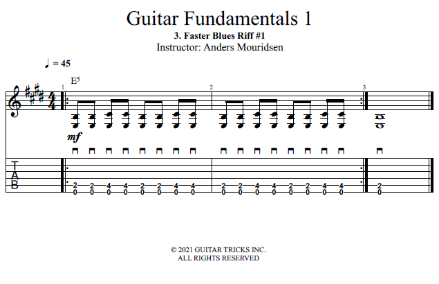 Faster Blues Riff #1 song notation