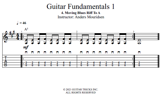 Moving Blues Riff To A song notation
