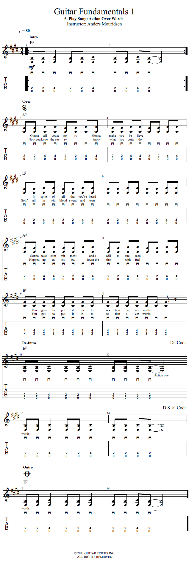 Play Song: Action Over Words song notation