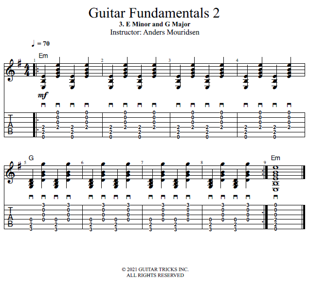 E Minor and G Major song notation