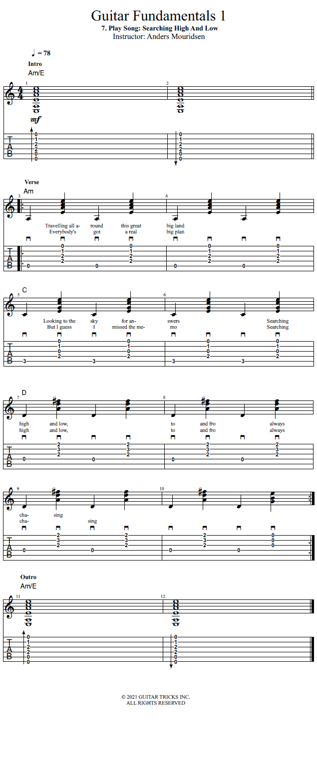 Play Song: Searching High And Low song notation