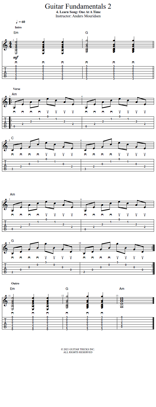 Learn Song: One At A Time song notation