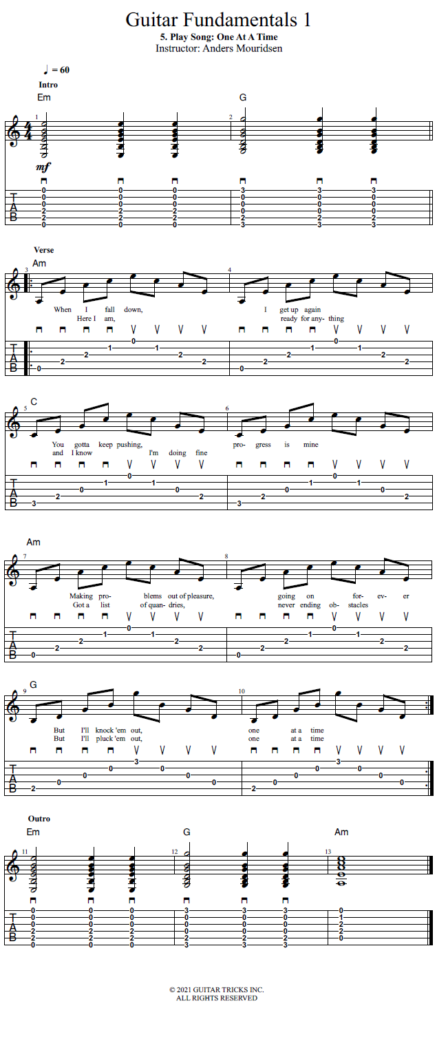 Play Song: One At A Time song notation