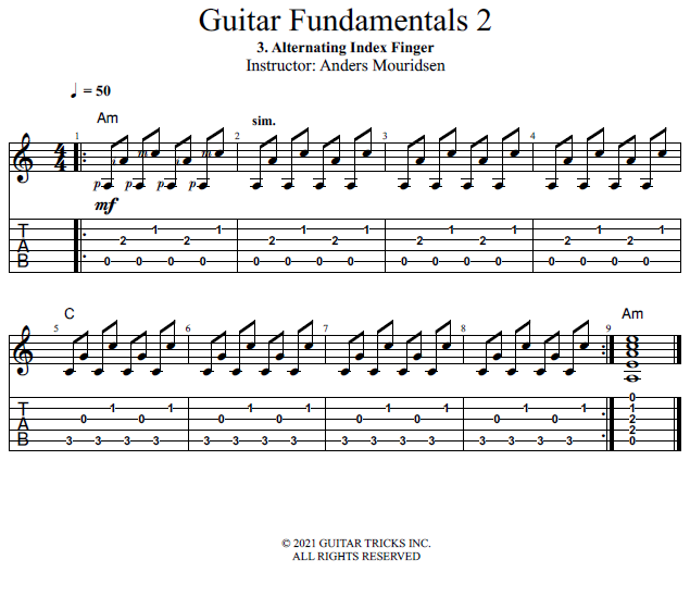 Alternating Index Finger song notation