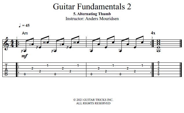 Alternating Thumb song notation