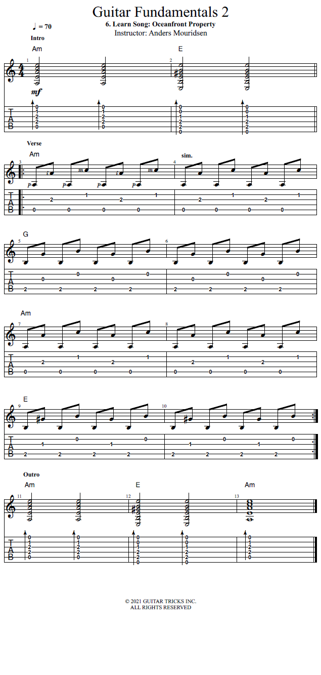 Learn Song: Oceanfront Property song notation