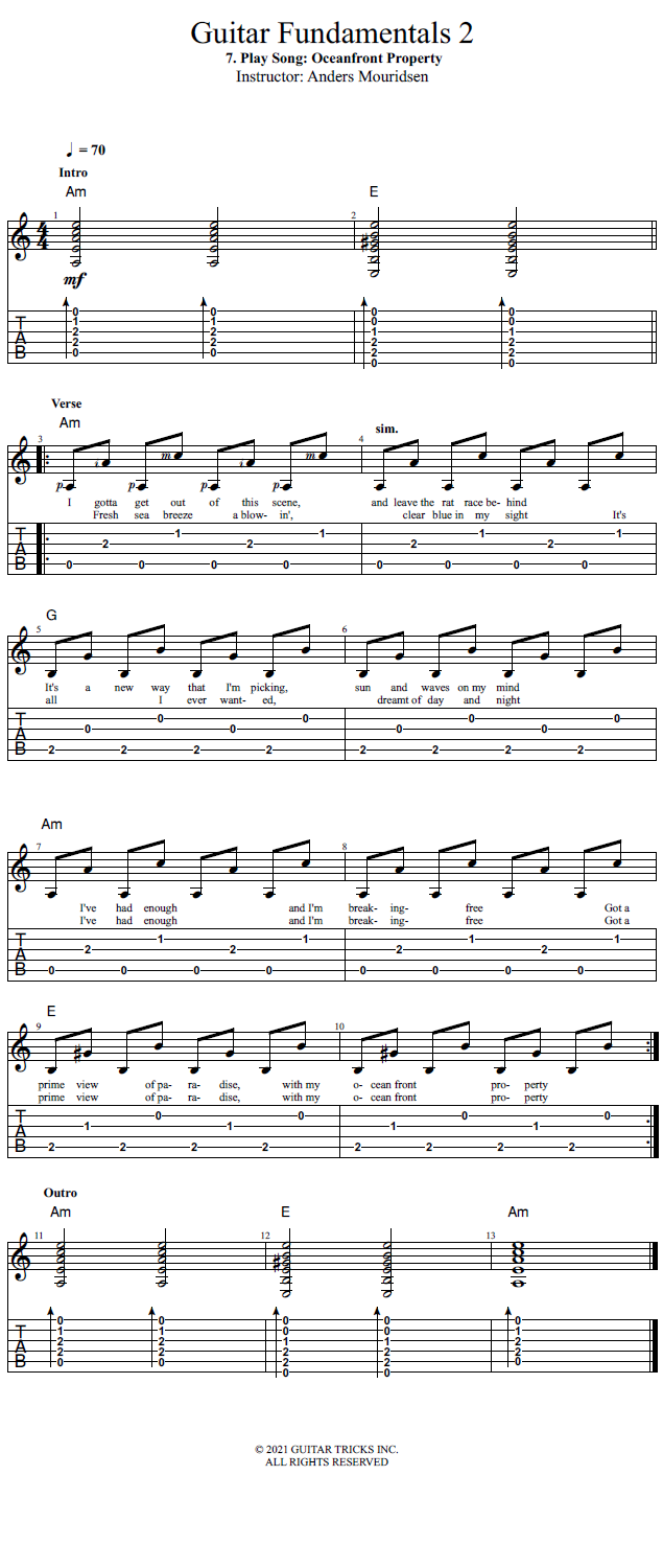 Play Song: Oceanfront Property song notation