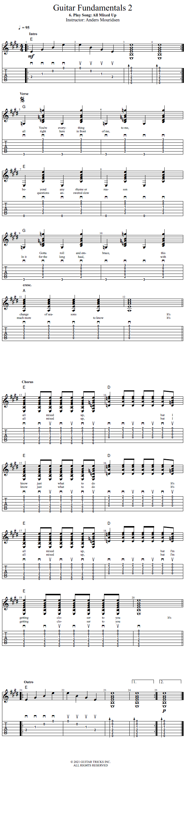 Play Song: All Mixed Up song notation
