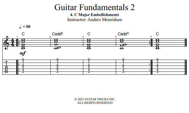 C Major Embellishments song notation