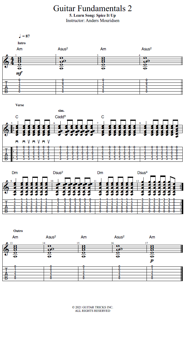Learn Song: Spice It Up song notation