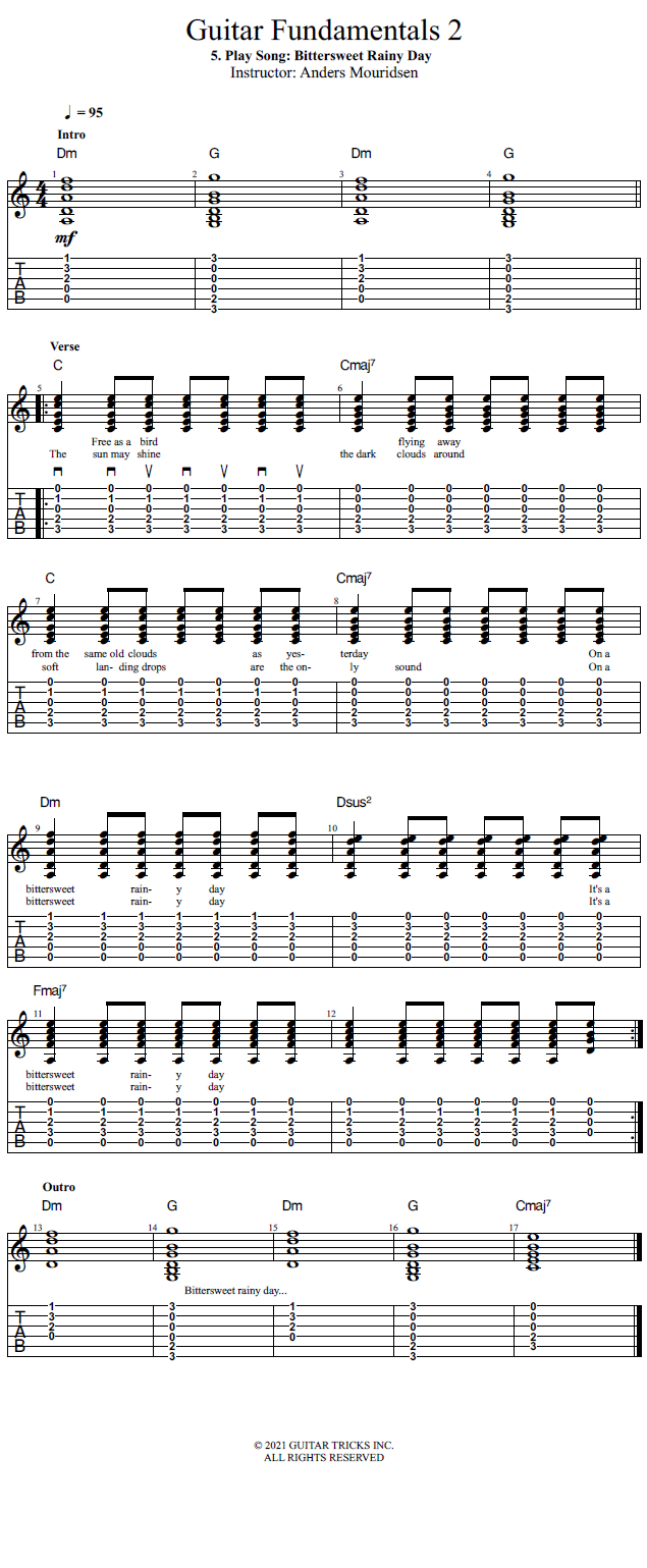 Play Song: Bittersweet Rainy Day song notation