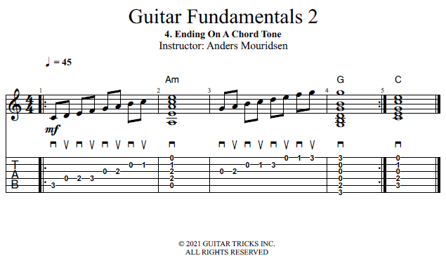Ending On A Chord Tone song notation