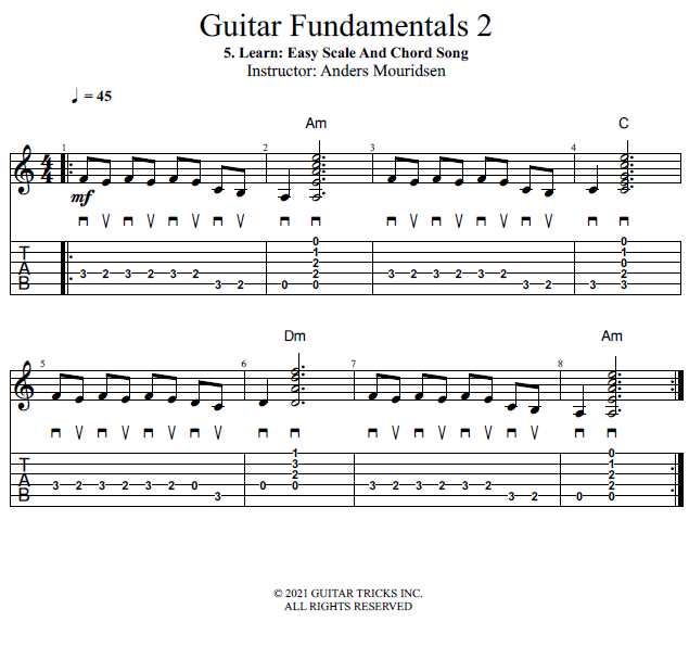 Learn: Easy Scale And Chord Song song notation