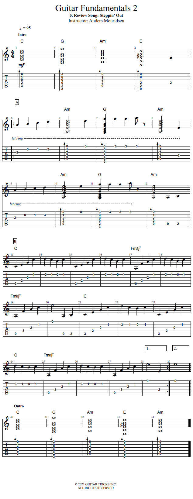 Review Song: Steppin' Out song notation