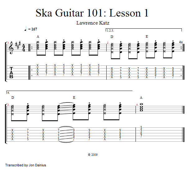 Introduction to Ska Guitar song notation