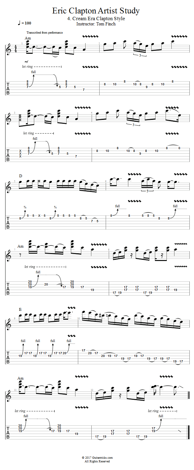 Cream Era Clapton Style song notation