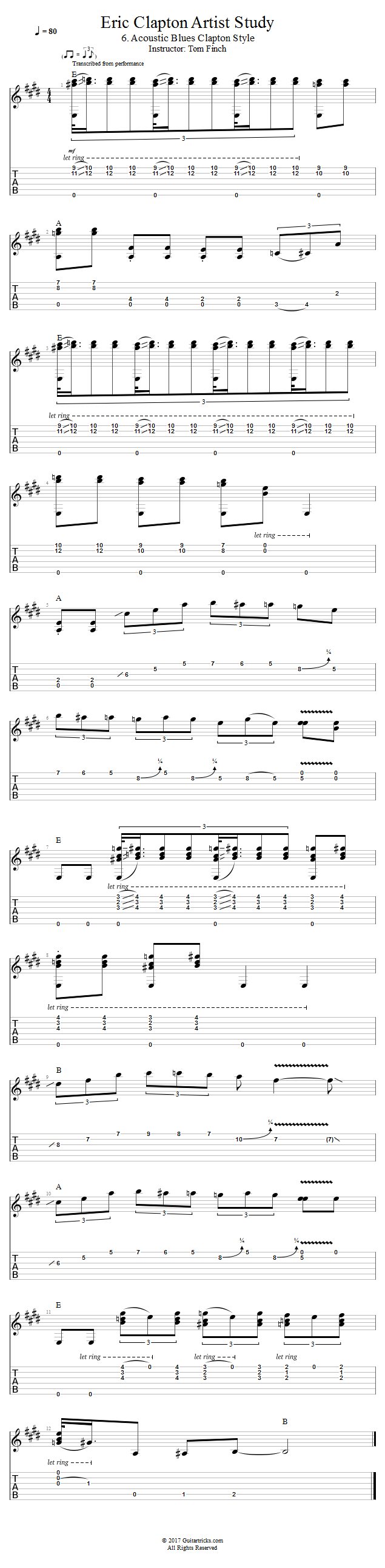 Acoustic Blues Clapton Style song notation