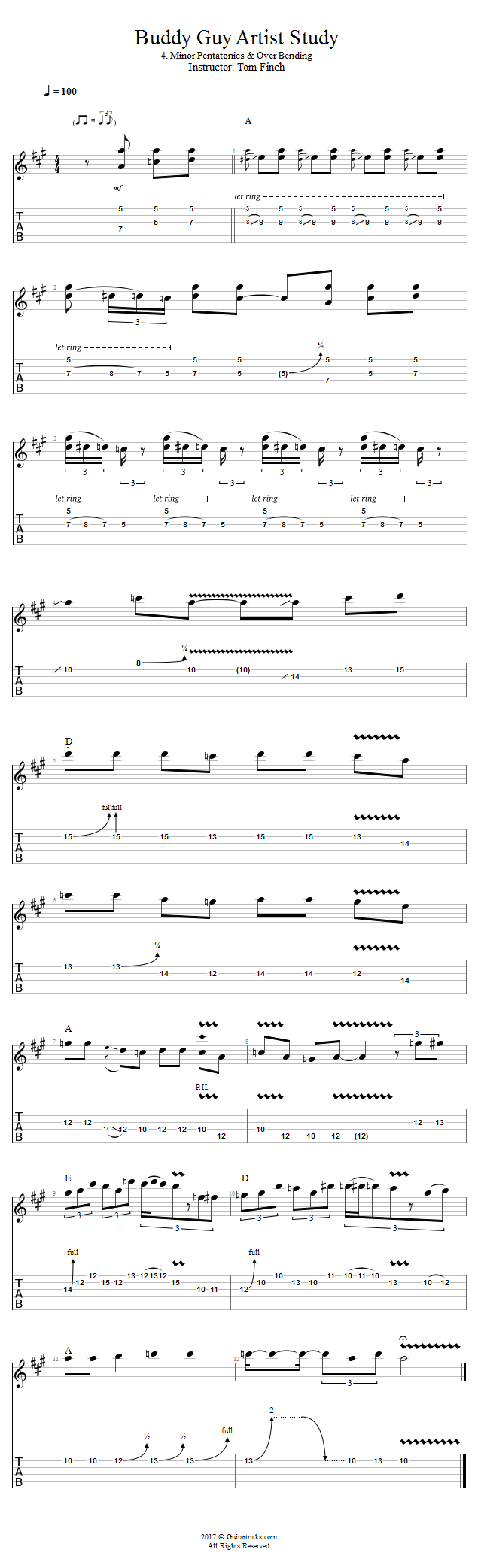Minor Pentatonics & Over-Bending song notation