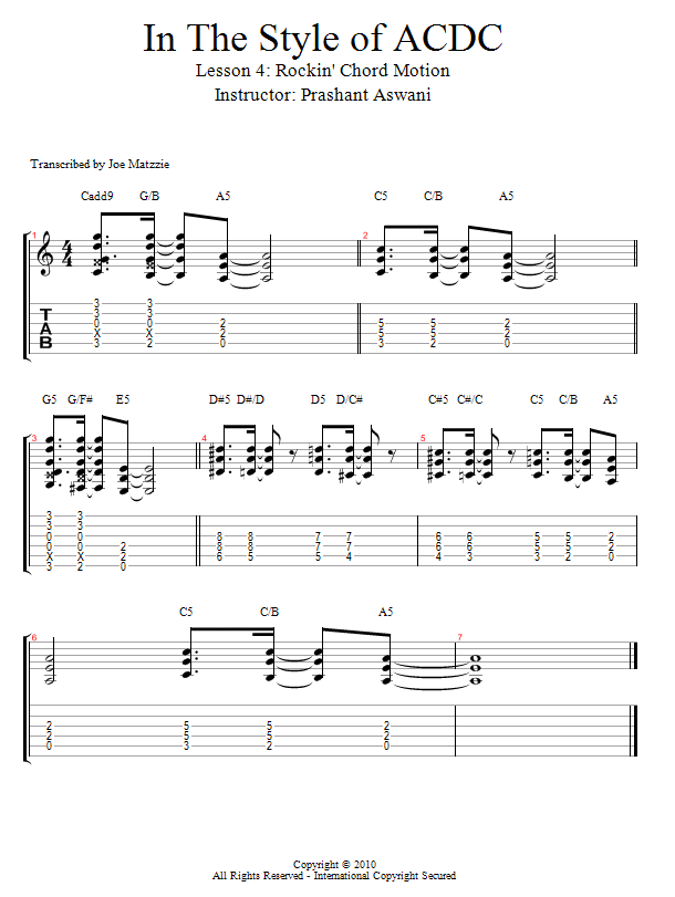 Rockin' Chord Motion song notation