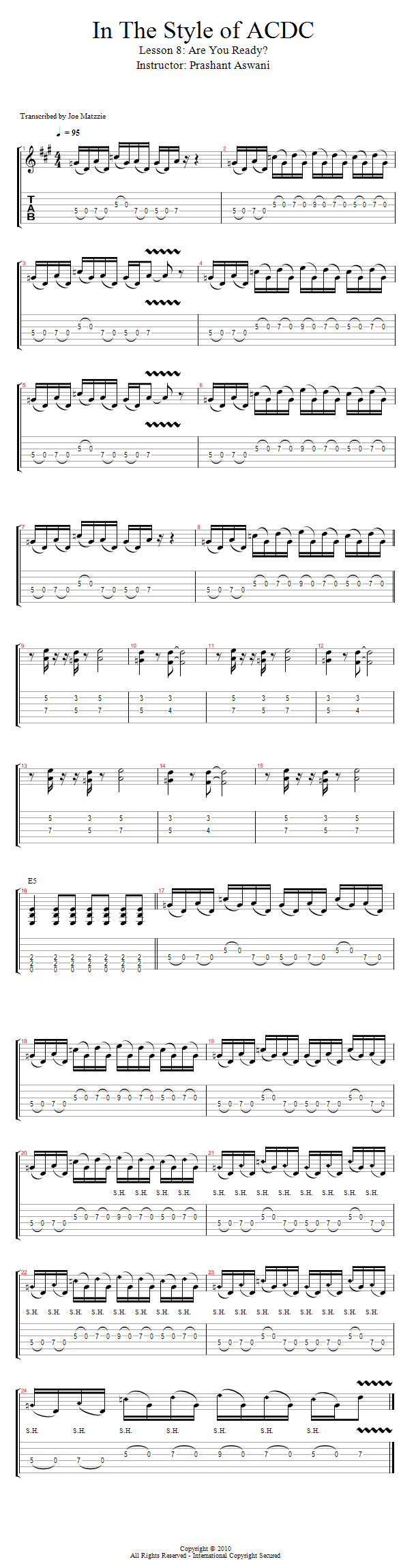 Are You Ready to Rawk? song notation